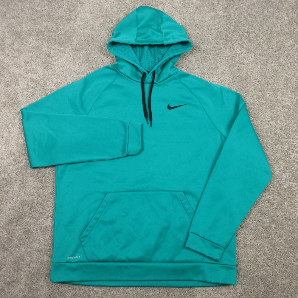 Nike Sweater‎ Mens XL Green Solid Drifit Performance Pullover Hoodie Sweatshirt